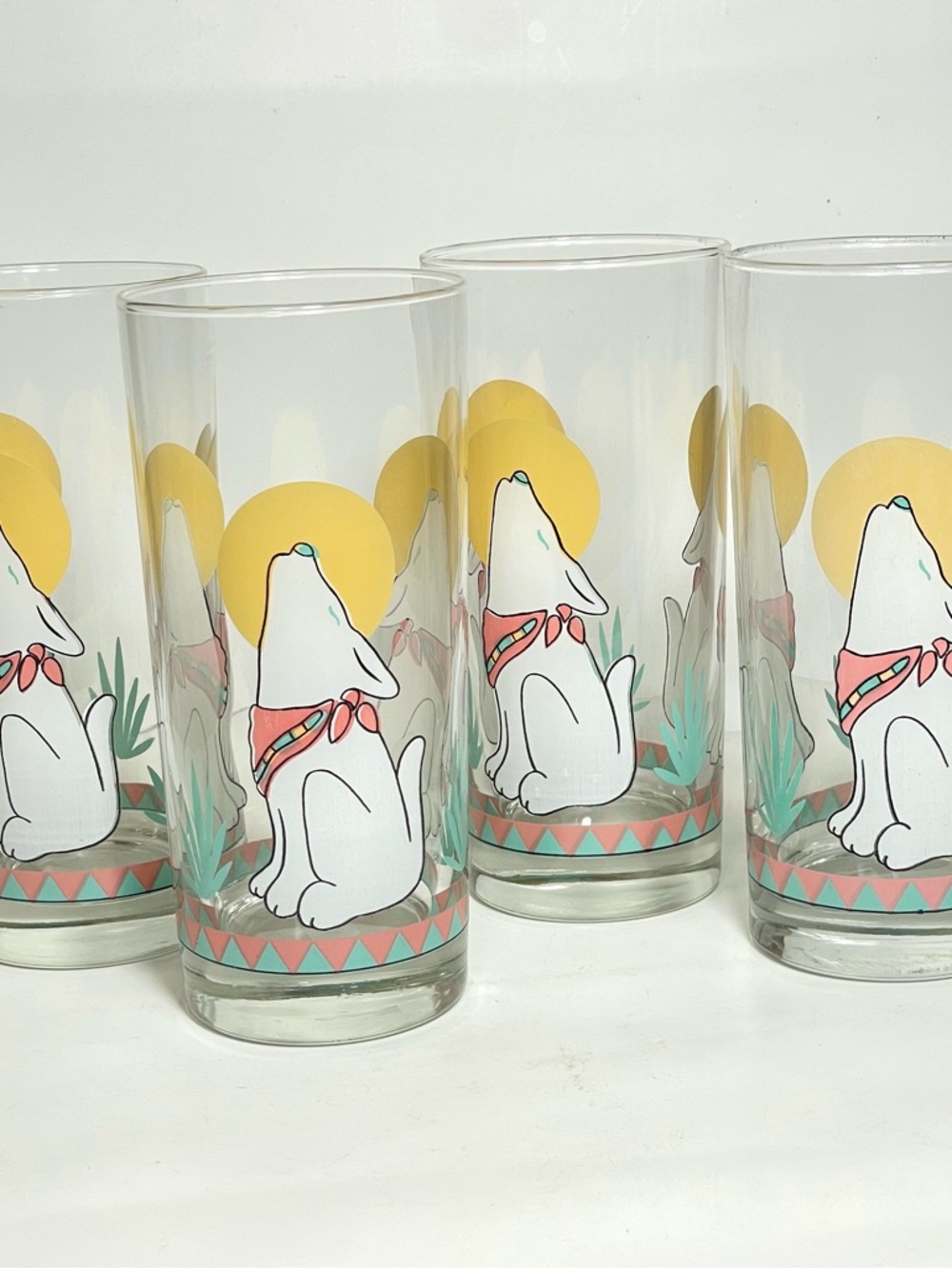 Vintage Southwestern Howling Coyote Highball Glasses Set of 4